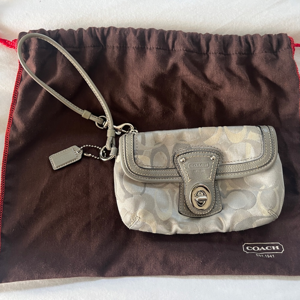 Coach Print Clutch With Leather Accents